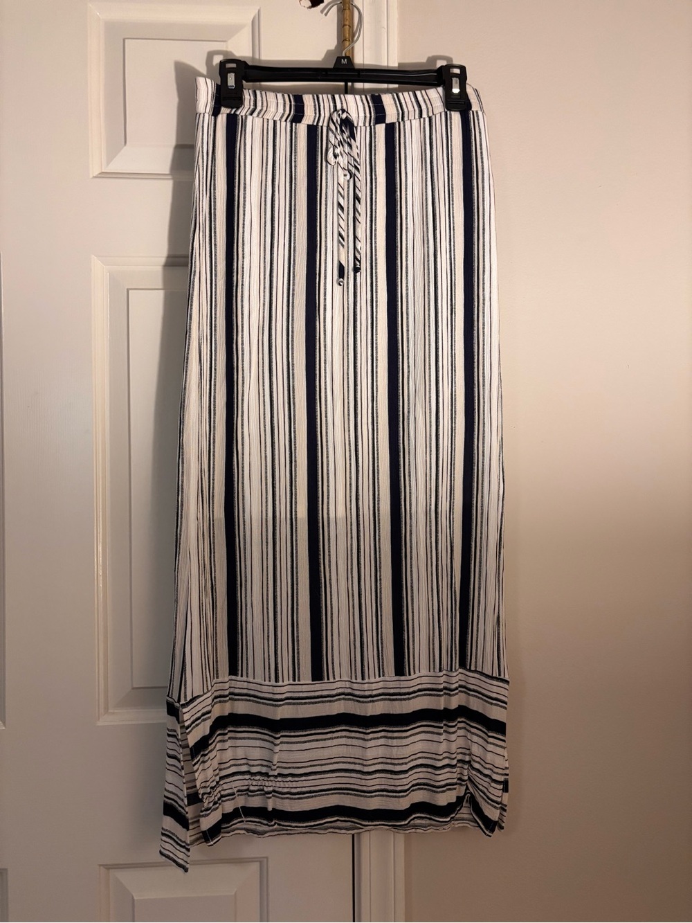 Apt. 9 Navy and White Vertical Stripe Maxi Skirt with Drawstring